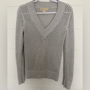 Michael Kors Metallic silver open knit sweater v neck